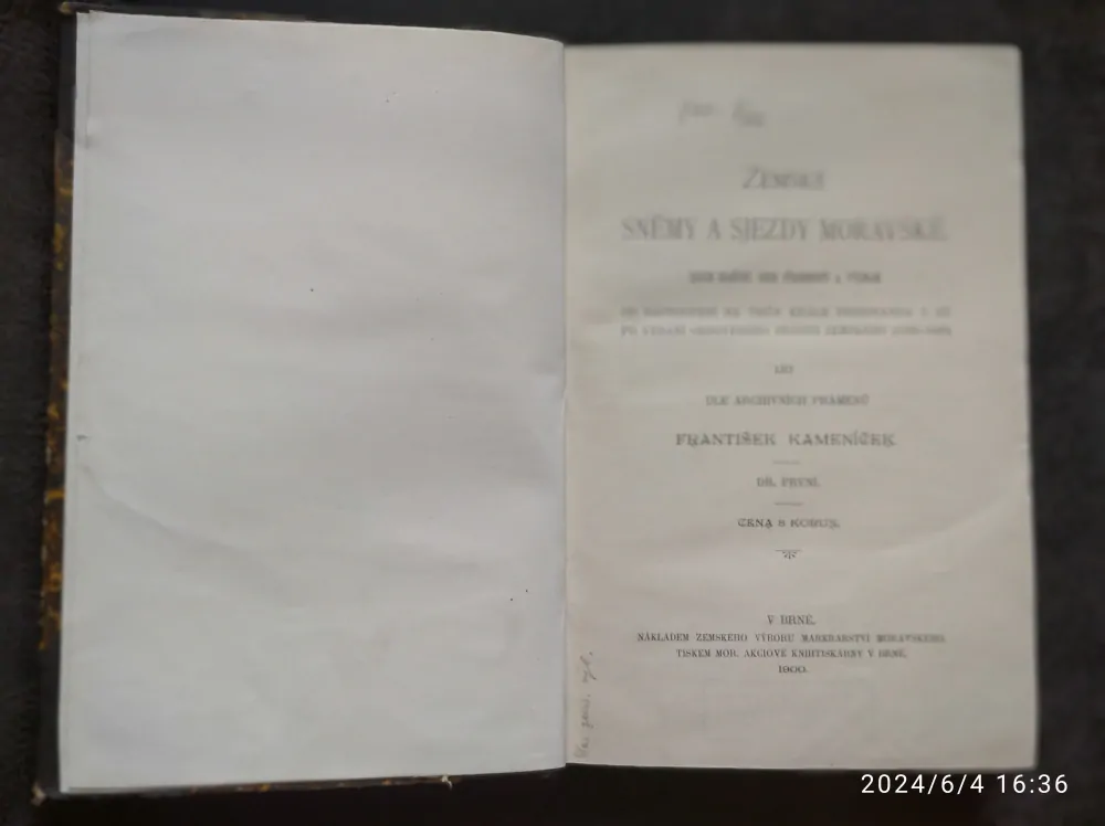 Zemské sněmy a sjezdy moravské díl první - František Kameníček
