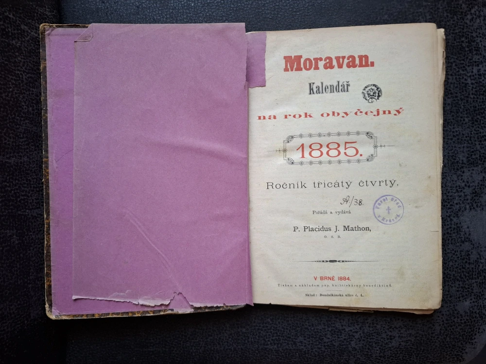 Moravan kalendář na rok obyčejný 1885 - P.Placidus J. Mathon
