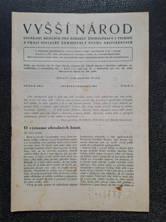 Vyšší národ - ročník XXIII. leden - únor 1943 - čísla 1, 2, 3, 4, 5, 6